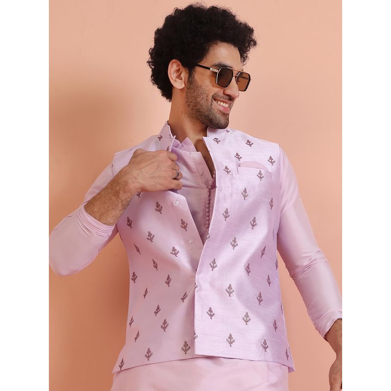 KISAH Men Lilac Embroidery Silk Blend Nehru Jacket with Zari Design (38)