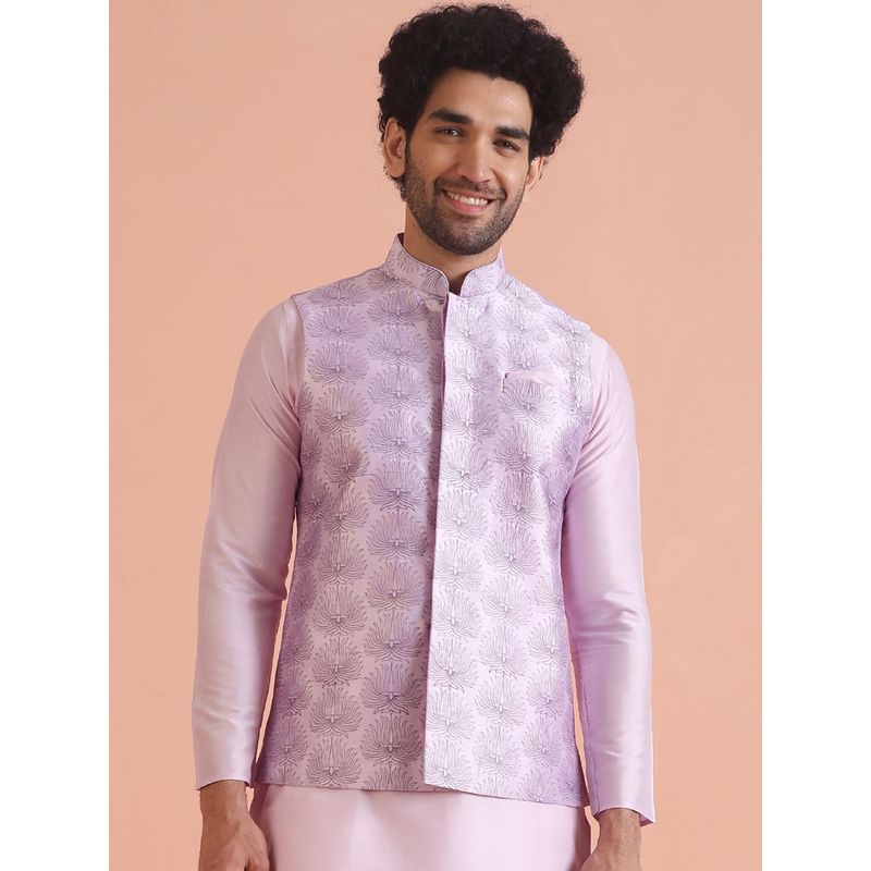 KISAH Men Lilac Embroidery Silk Blend Nehru Jacket with Zari Design (40)