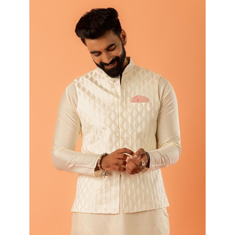 KISAH Men White Nehru Jacket (L)