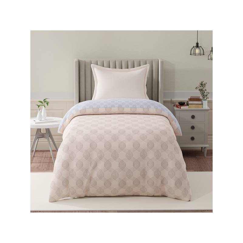 Boutique Living Embrace Cotton Beige & Blue Geometrical Reversible Comforter (Single)