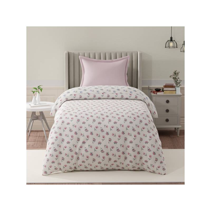 Boutique Living Embrace Cotton Off White & Pink Floral Reversible Comforter (Single)