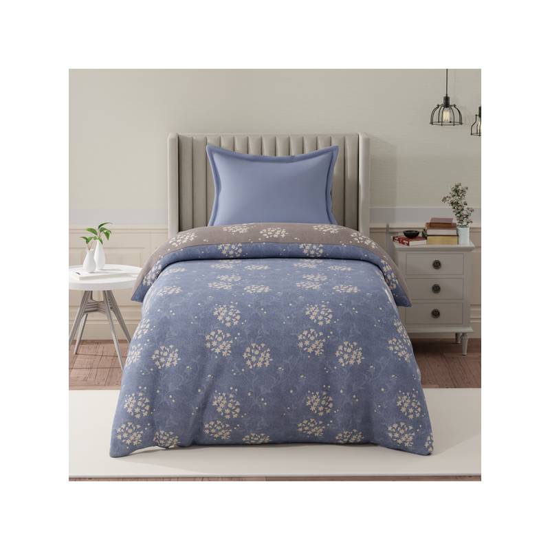 Boutique Living Embrace Cotton Blue & Grey Floral Reversible Comforter (Single)