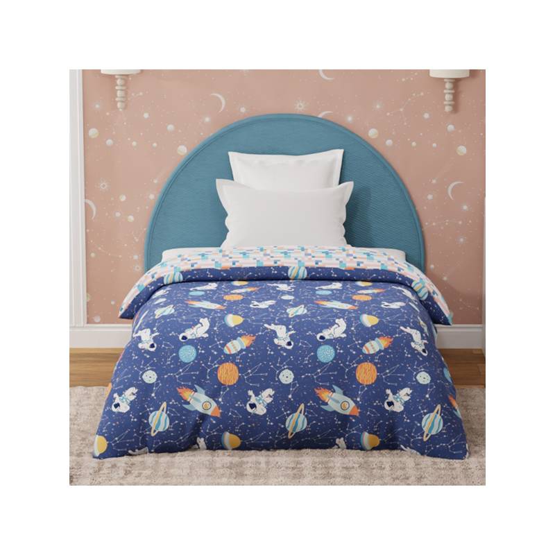 Boutique Living Rock N Room Cotton Navy Blue Space & Rocket Printed Reversible Comforter (Single)