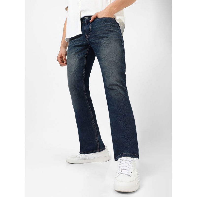 Urbano Fashion Mens Blue Washed Bootcut Jeans Stretchable (28)