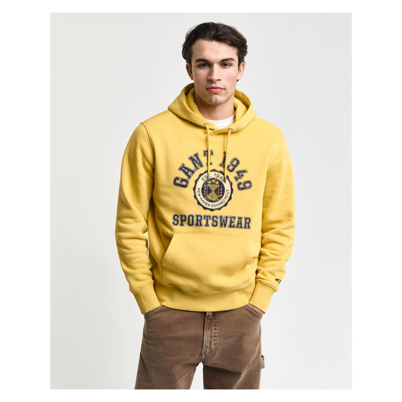 GANT Men Yellow Typography Full Sleeves Hoodie (S)