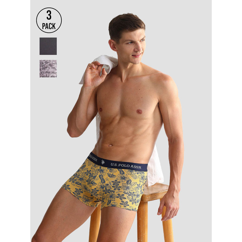 U.S. POLO ASSN. Elastic Waistband Ribbed Oet08 Trunks (Pack of 3) (M)