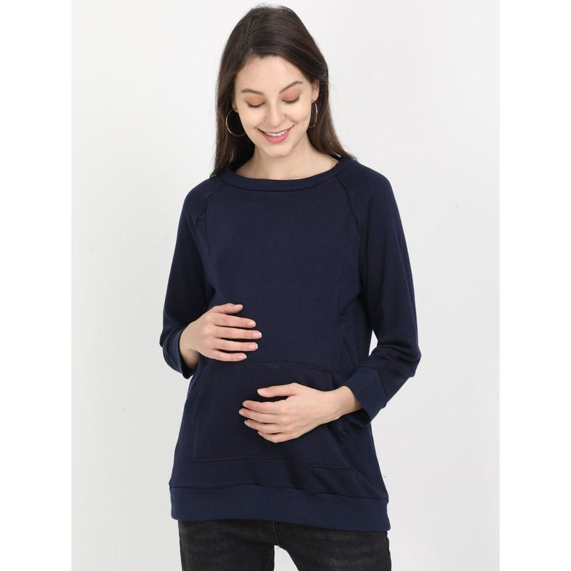 The Mom Store Navy Blue Maternity and Nursing Sweatshirt (S)