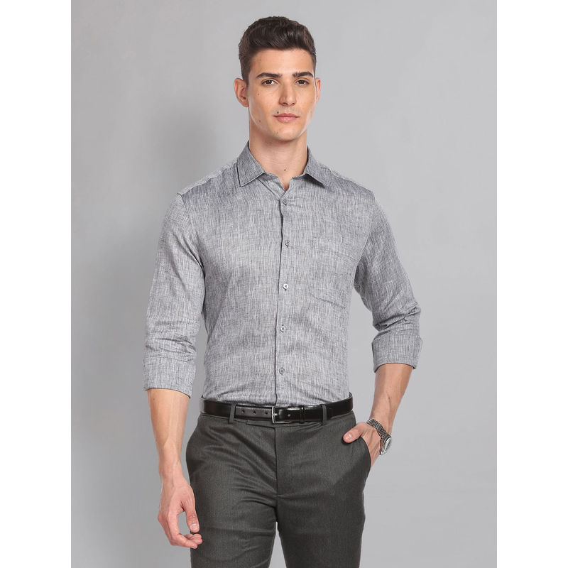 AD By Arvind Cutaway Collar Irish Linen Formal Shirt Grey (40)