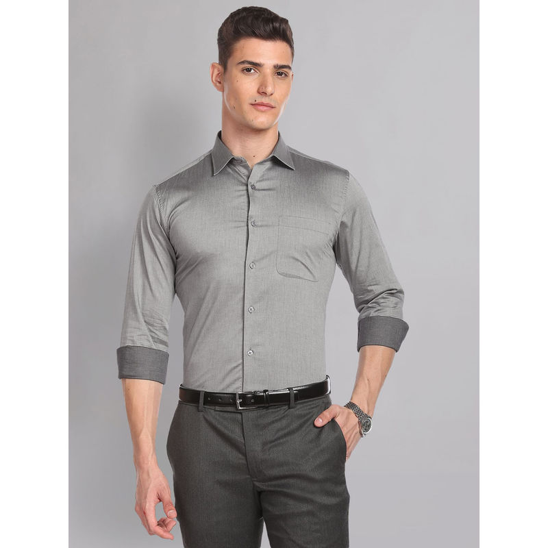AD By Arvind Pure Cotton Everlast Press Formal Shirt Grey (39)