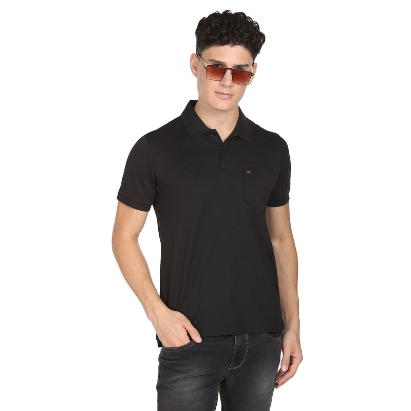 AD By Arvind Chest Pocket Easy Polo Shirt Black (L)