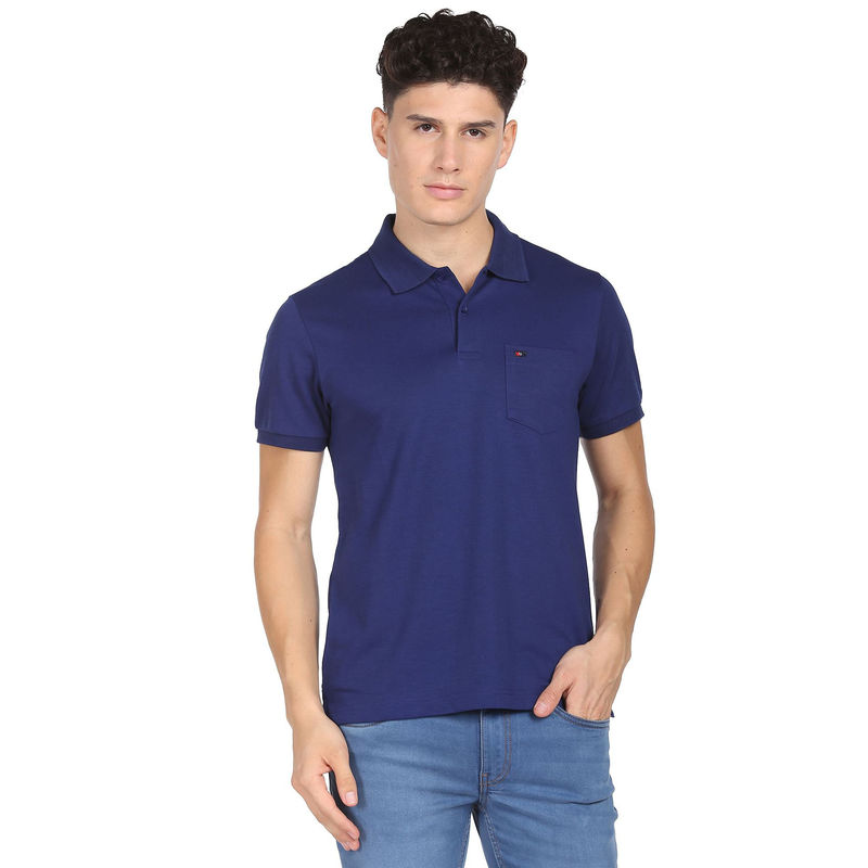 AD By Arvind Chest Pocket Easy Polo Shirt Blue (M)