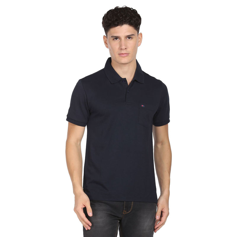 AD By Arvind Chest Pocket Easy Polo Shirt Navy Blue (M)