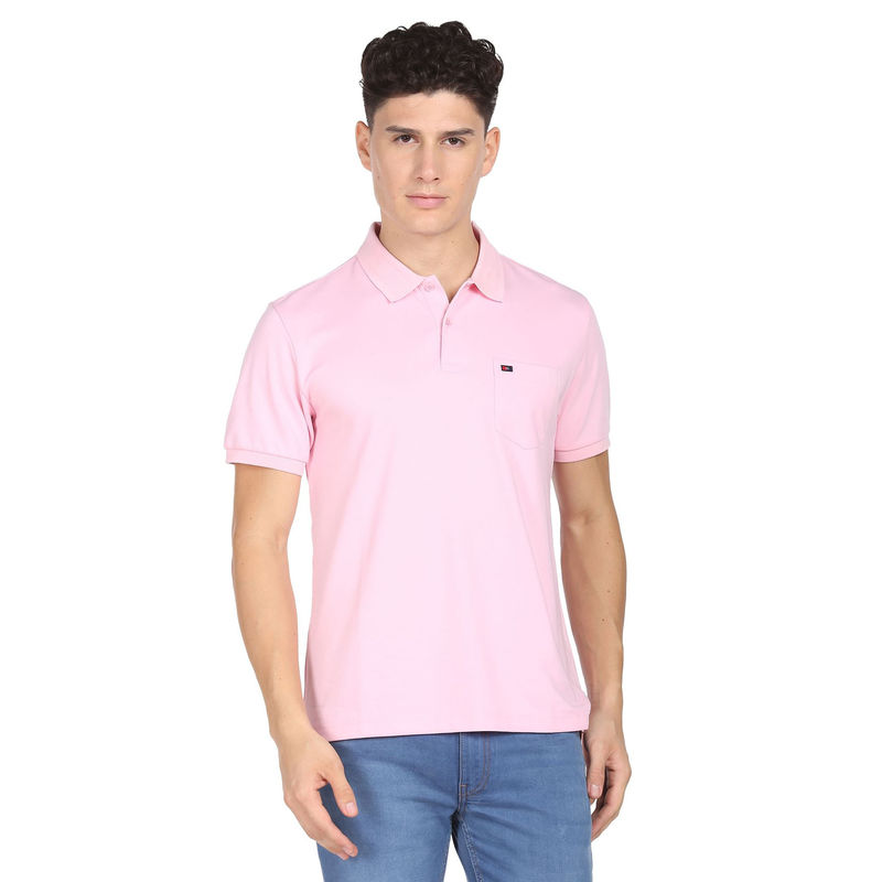 AD By Arvind Chest Pocket Easy Polo Shirt Pink (M)