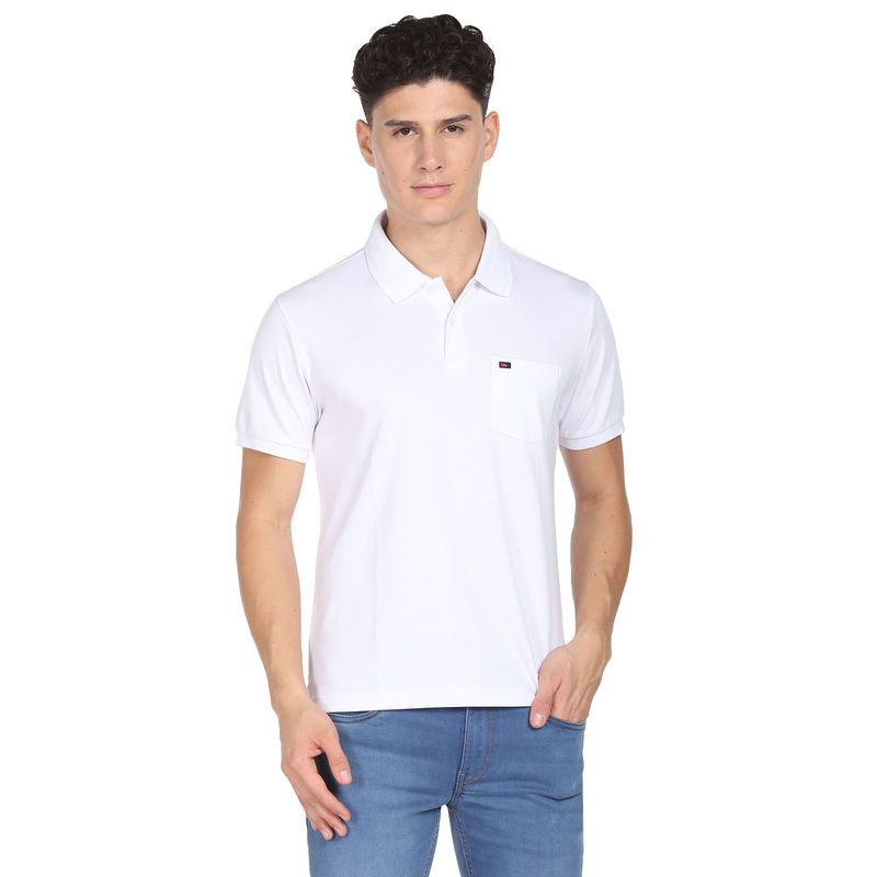 AD By Arvind Chest Pocket Easy Polo Shirt White (S)