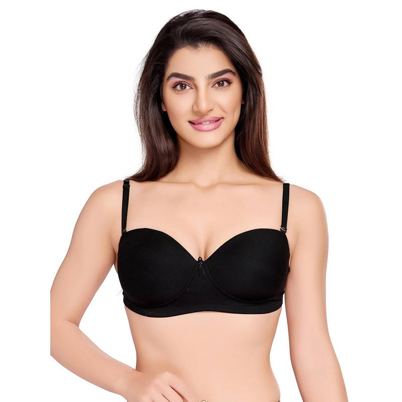 Juliet Womens Cotton Plain Mold Padded Backless T-Shirt Bra Black (34D)