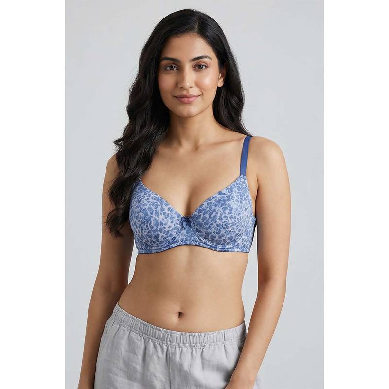 Zivame Padded Regular Wired 3/4Th Coverage T-Shirt Bra - Blue Animal Print (34B)