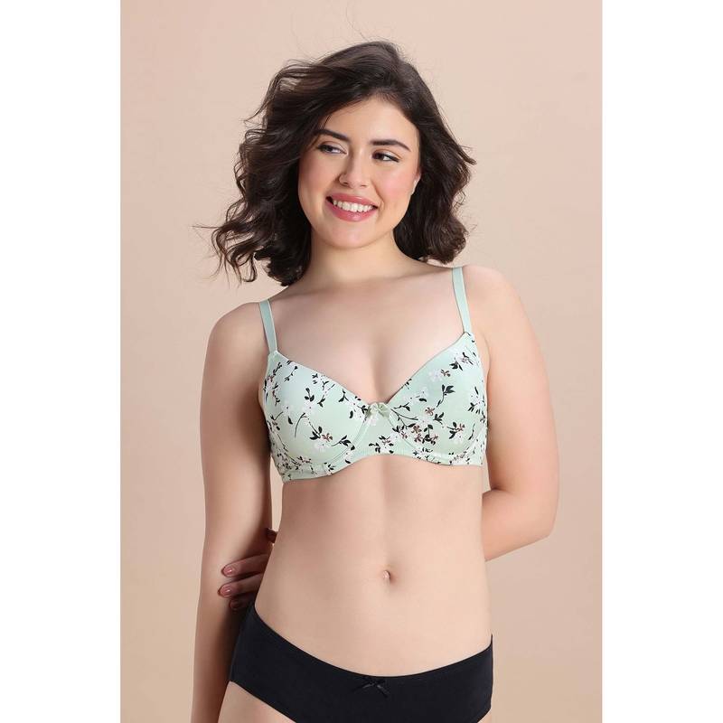 Zivame Padded Regular Wired 3/4Th Coverage T-Shirt Bra - Grass Green Floral (32C)