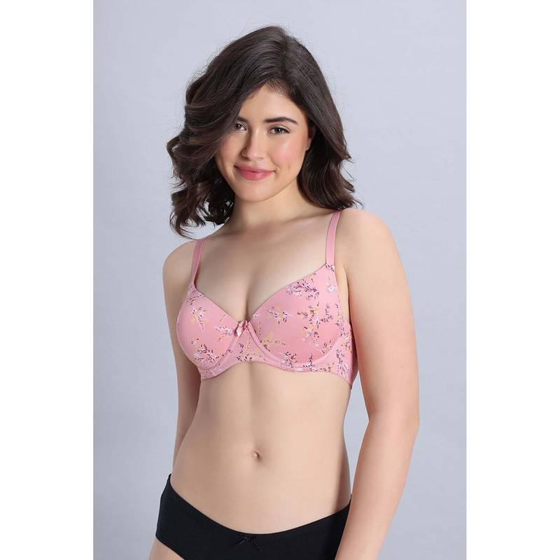 Zivame Padded Regular Wired 3/4Th Coverage T-Shirt Bra - Pink Floral (32C)