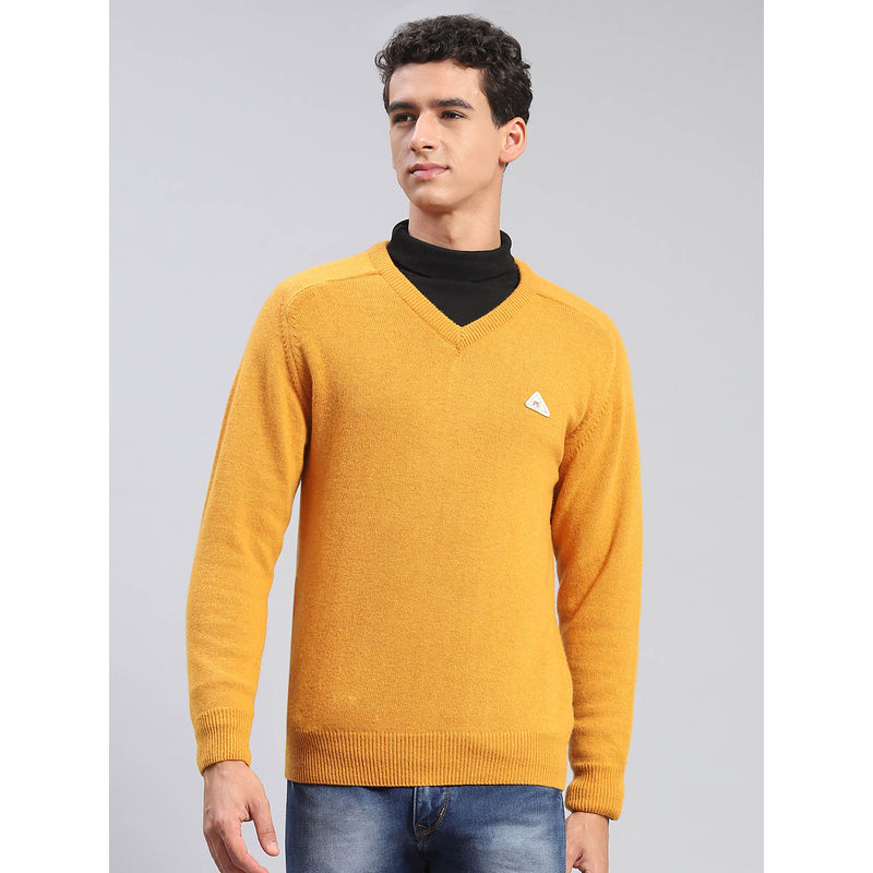 Monte Carlo Mustard Mix Solid V Neck Sweater (2XL)