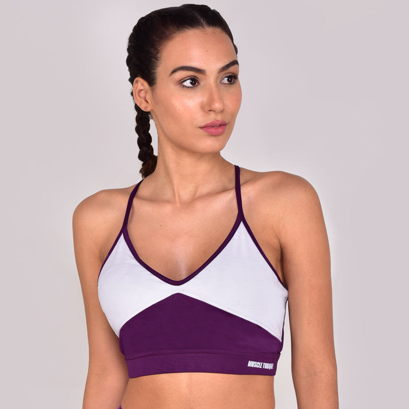 Muscle Torque Non-Wired Activewear Removable Padding Sports Bra - White & Purple (S)