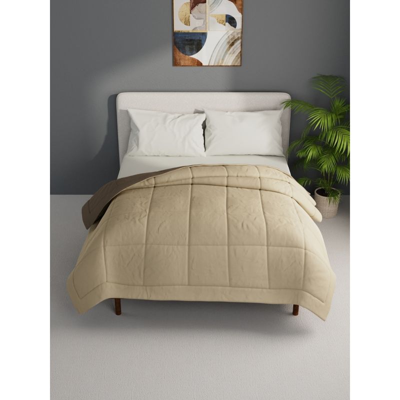 BIANCA Beige Solid Air Cool Microfiber Reversible Comforter for All Weather (Double)