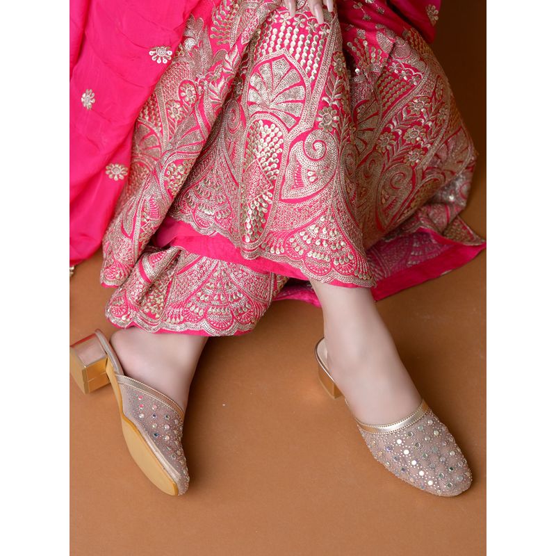 Shoetopia Rose Gold Embellished Mules (EURO 37)