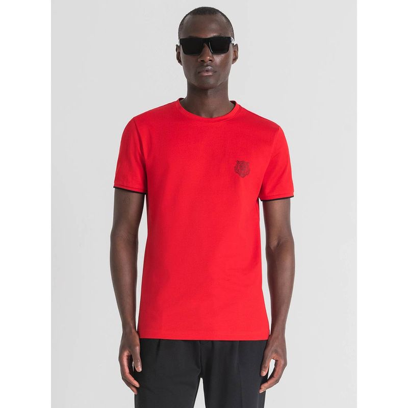 Antony Morato Slim Fit In Jersey Cotton With Rubber Injection Print Red T-Shirt (L)
