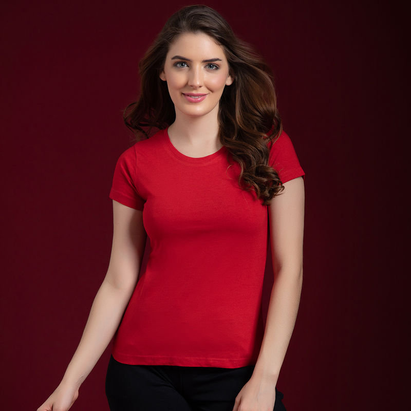 Clovia Cotton Rich Sleep T-Shirt - Red (S)