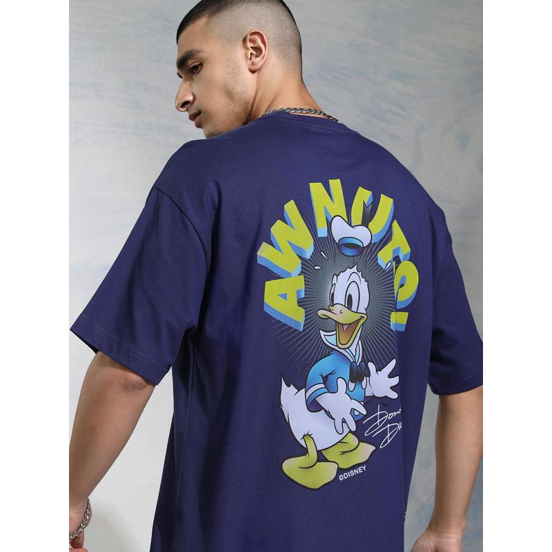 HIGHLANDER Donald Duck Men Crew Neck Drop Shoulder Oversized T-Shirt - Navy Blue (L)