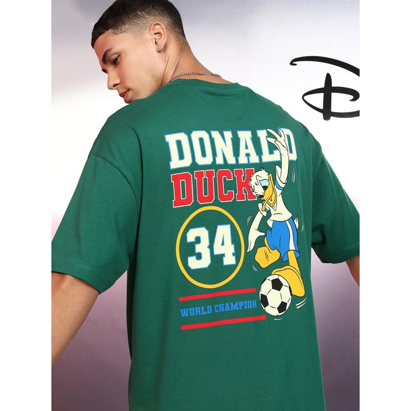HIGHLANDER Men Donal Duck Green Crew Neck Oversized Drop Shoulder T-Shirt (M)