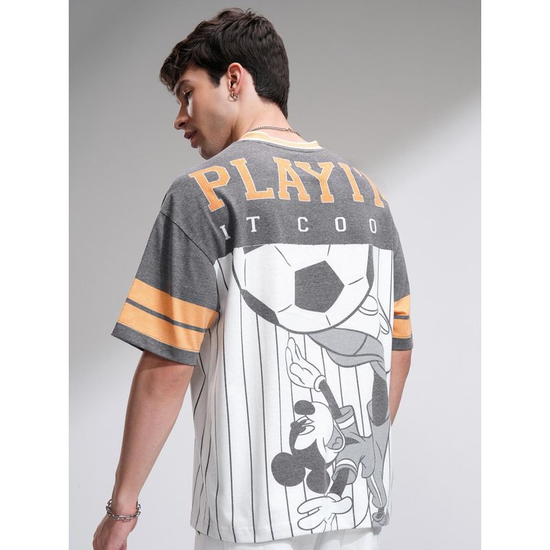 HIGHLANDER Men White Multi Overlapped V-Neck Half Sleeve Oversized T Shirt - Multi-Color (M)