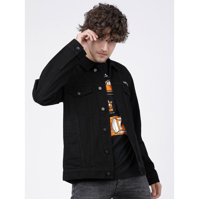 HIGHLANDER Men Black Solid Denim Jacket (L)