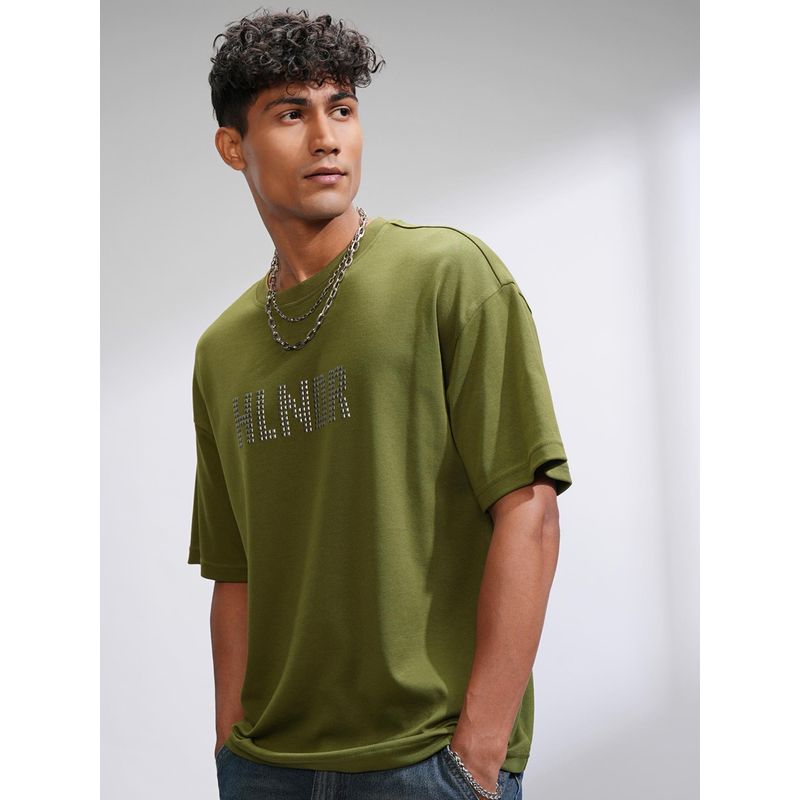 HIGHLANDER Men Solid Crew Neck Cotton T-Shirt - Olive (L)