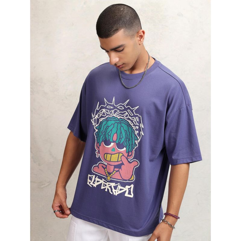 HIGHLANDER Men Purple Printed Oversized T-Shirt (L)