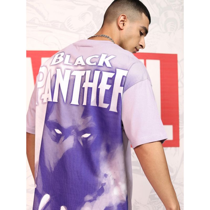 HIGHLANDER Black Panther Men Mauve Crew Neck Drop Shoulder Oversized T-Shirt - Lavender (L)
