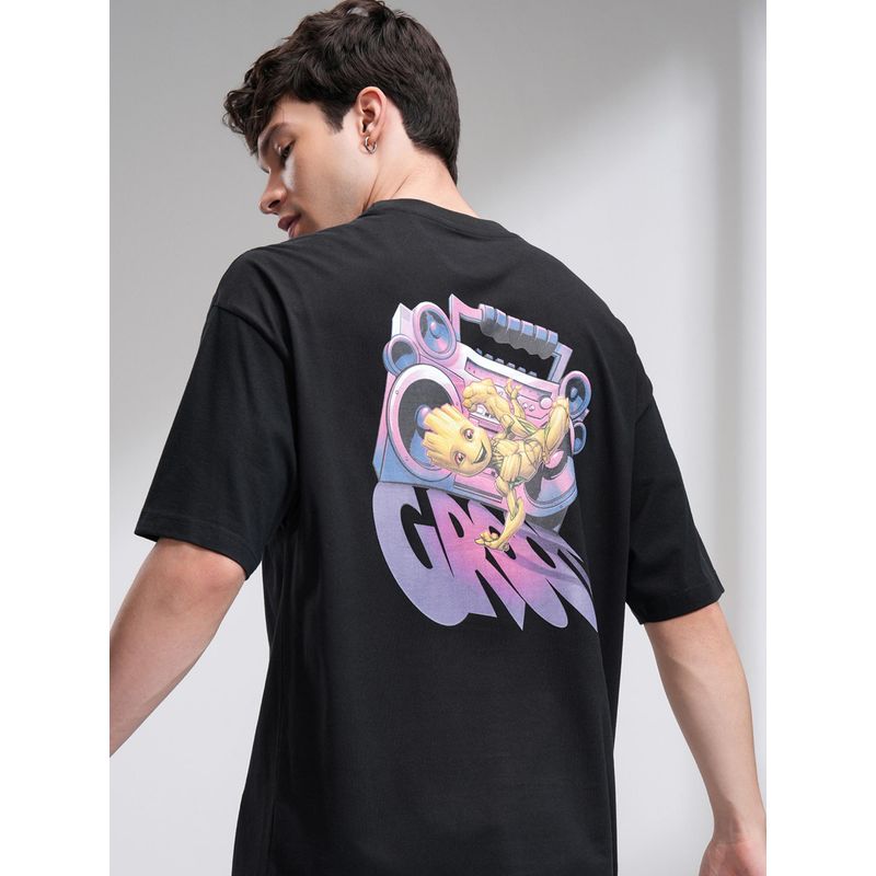 HIGHLANDER Men Black Crew Neck Half Sleeve Oversized T -Shirt (L)