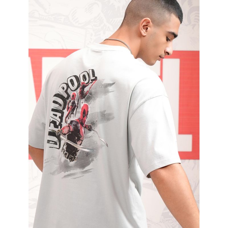 HIGHLANDER Men Deadpool Grey Crew Neck Oversized Drop Shoulder T-Shirt (L)