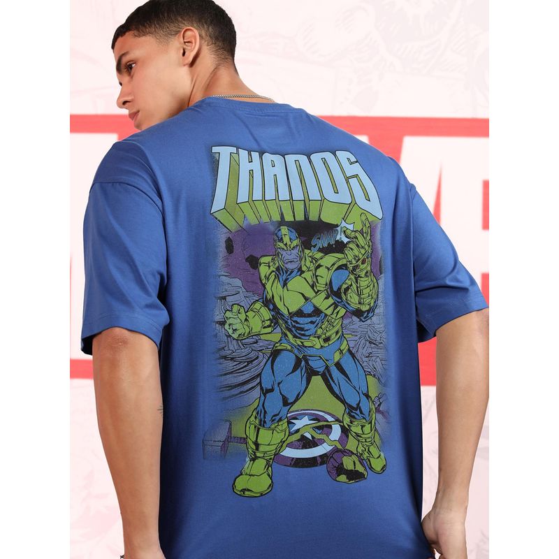 HIGHLANDER Men Thanos Blue Crew Neck Oversized Drop Shoulder T-Shirt (L)