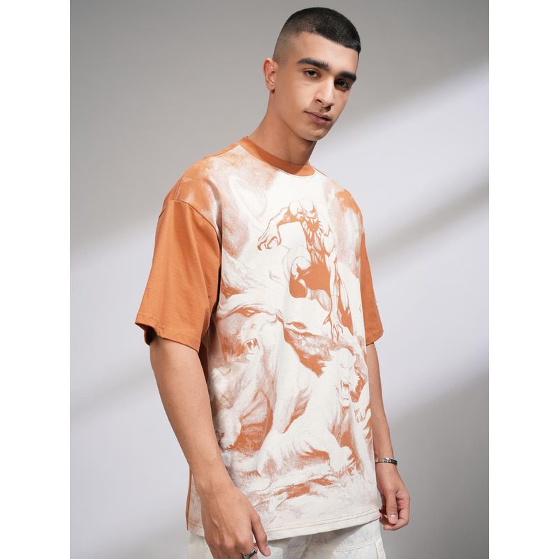 HIGHLANDER Black Panther Men Tan Drop Shoulder Crew Neck T-Shirt (L)