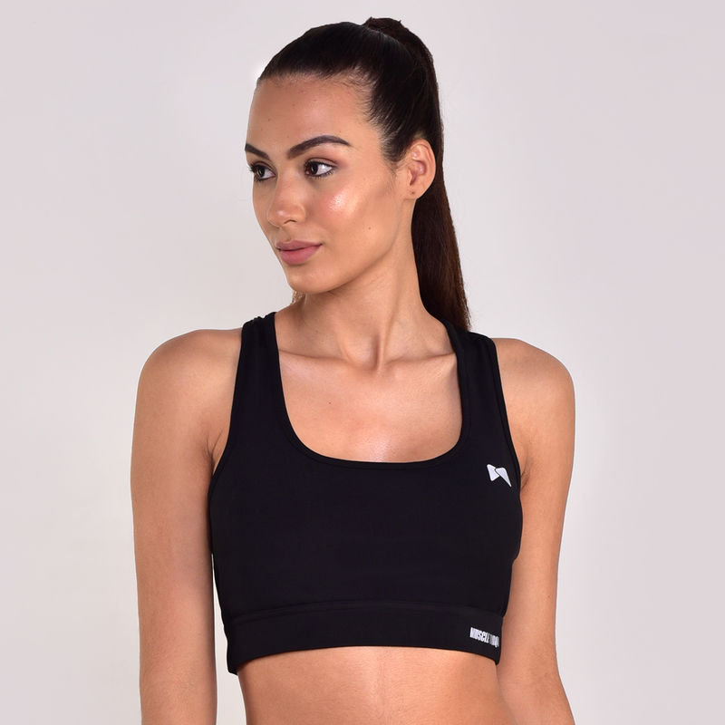 Muscle Torque Non-Wired Activewear Removable Padding Sports Bra - Solid Black (M)