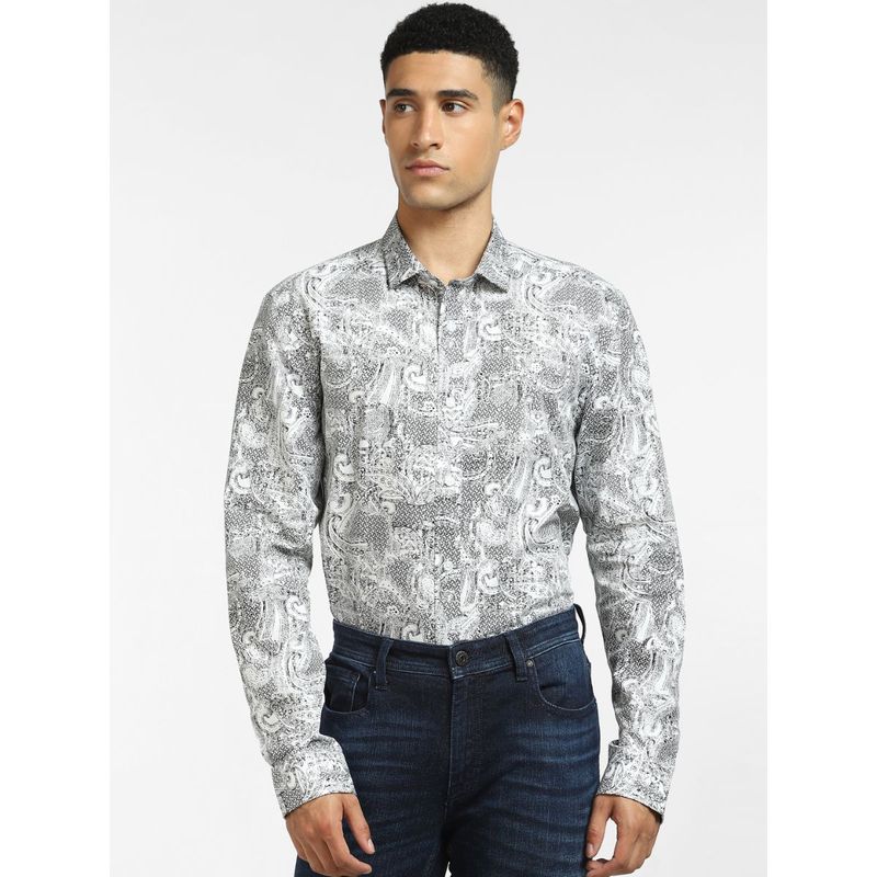 Jack & Jones White Paisley Print Full Sleeves Shirt (2XL)