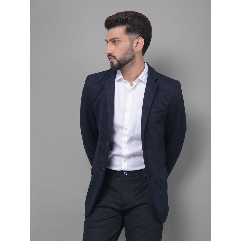 CRIMSOUNE CLUB Mens Navy Blue Self Design Blazer (M)