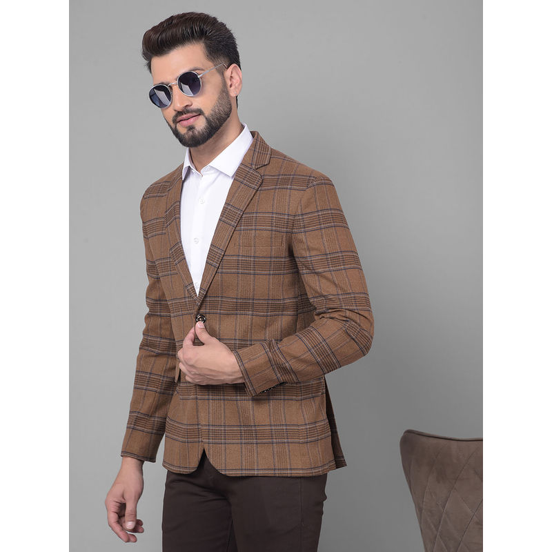 CRIMSOUNE CLUB Mens Brown Checked Blazer (M)