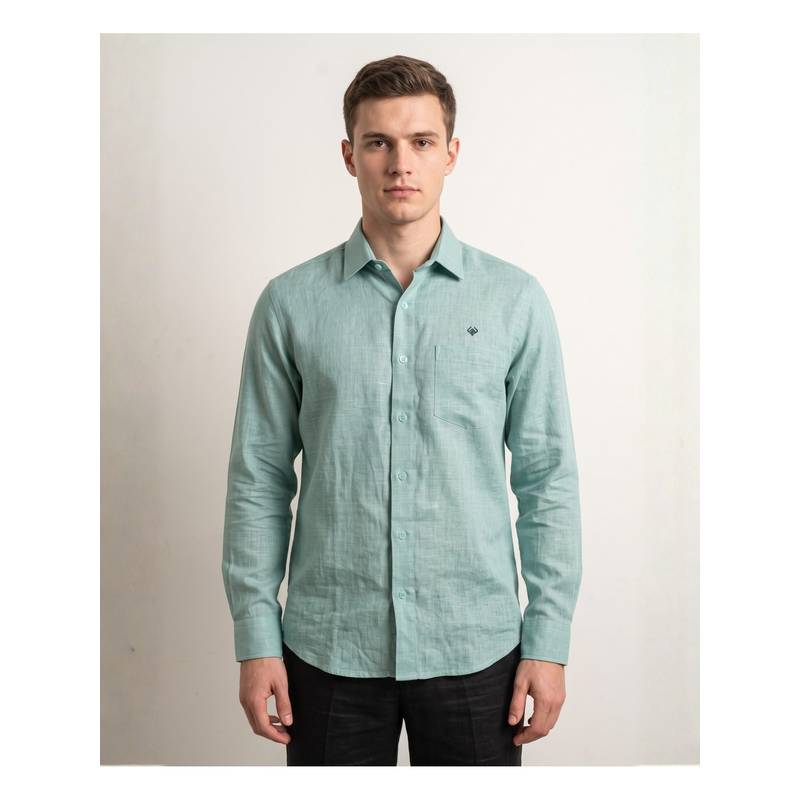 LINENWEAR Men Green Linen Solid Regular Fit Shirt (S)