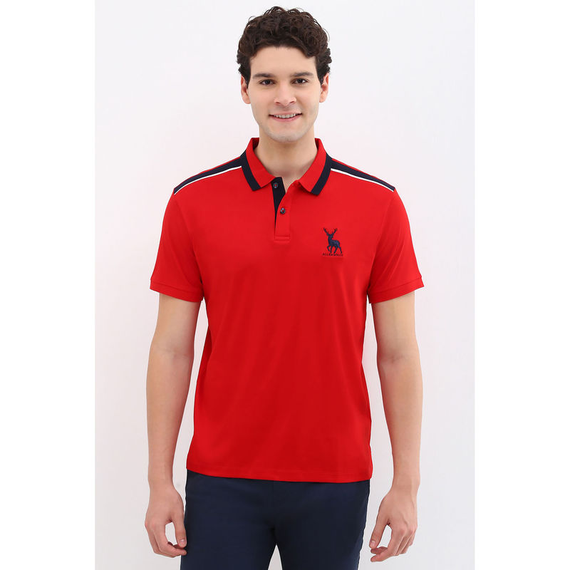 Allen Solly Men Red Solid Collar Neck Polo T-Shirt (XL)