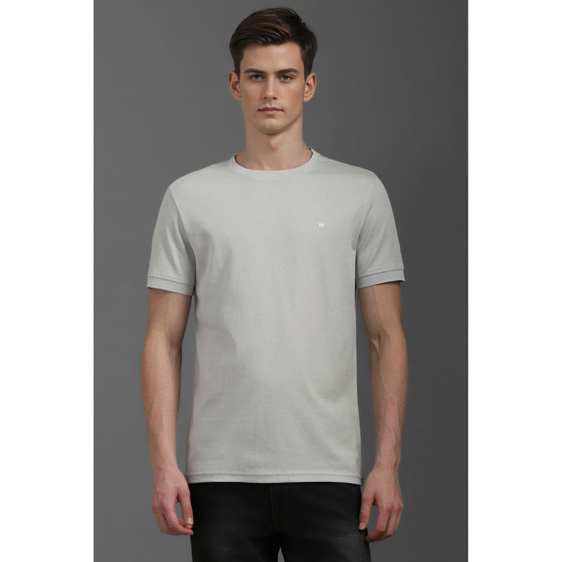 Louis Philippe Men Grey Solid Crew Neck T-Shirt (M)
