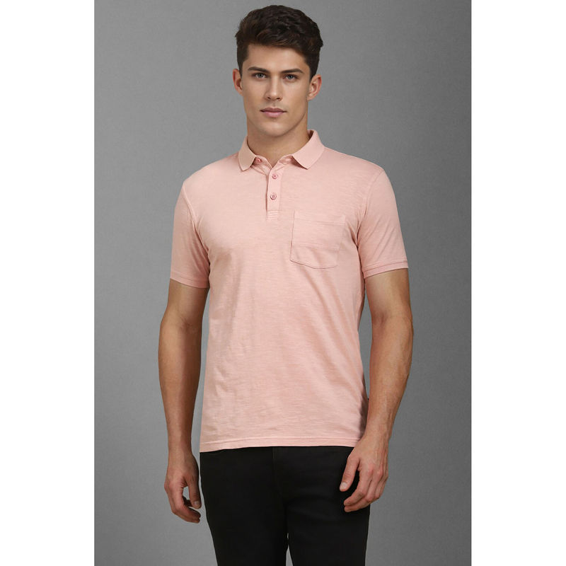 Louis Philippe Men Pink Textured Collar Neck Polo T-Shirt (L)