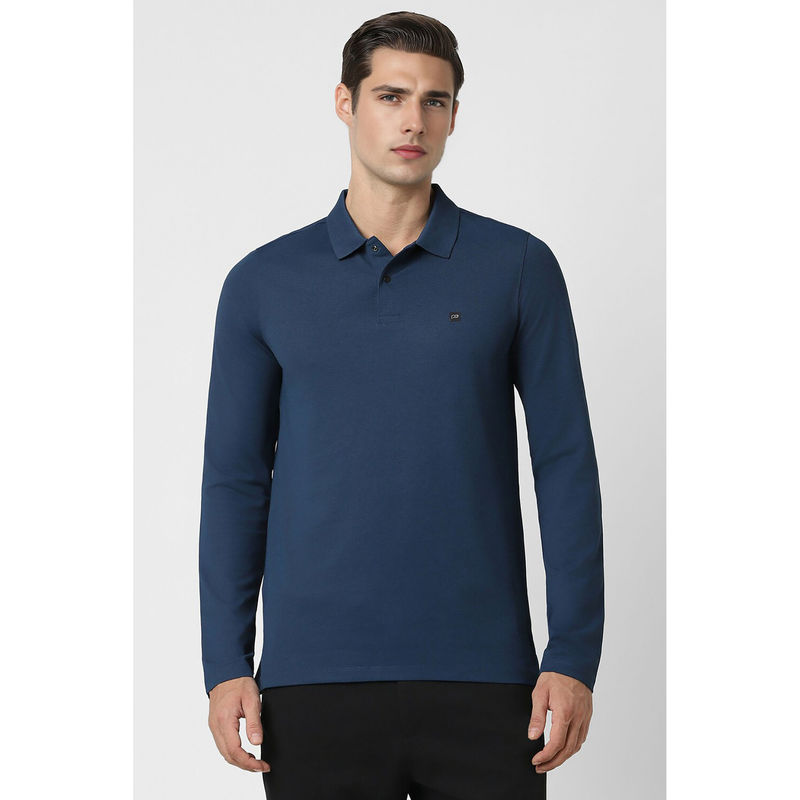 Peter England Men Navy Blue Solid Collar Neck Polo T-Shirt (S)