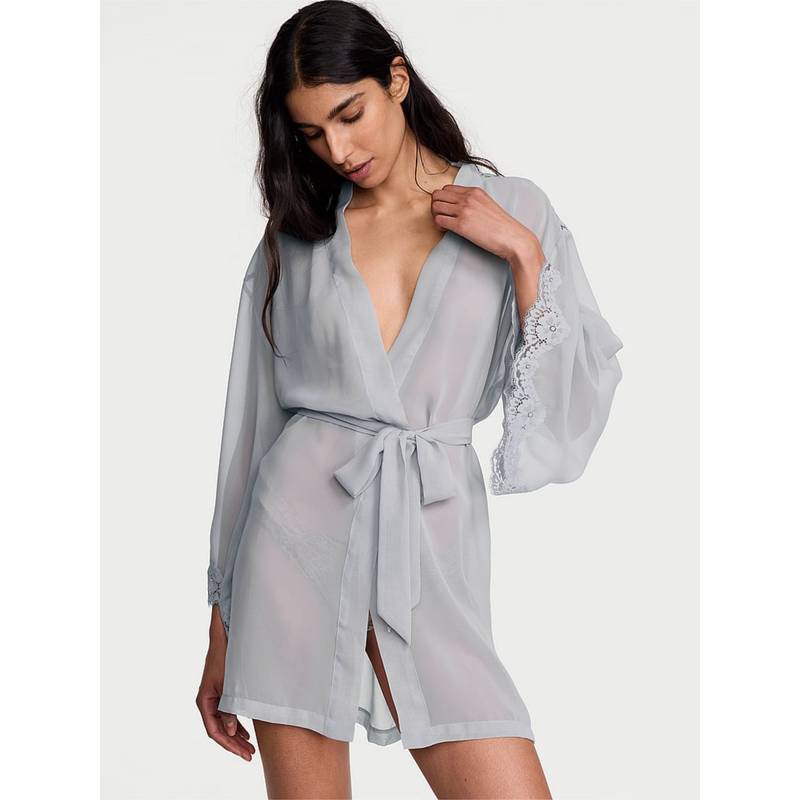 Victoria's Secret Grey Dream Angels Chiffon and Lace Short Robe (M/L)
