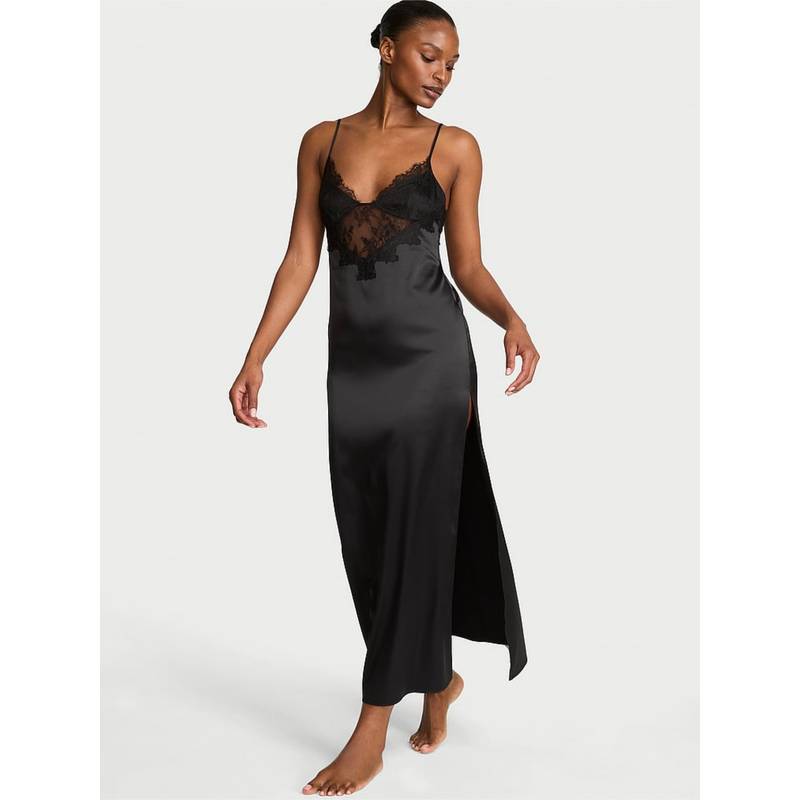 Victoria's Secret Very Sexy Satin Rose Lace High-Slit Maxi Slip Dress (XS)